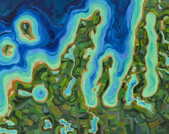 Aerial View: Land of Delight, Leelanau, Old Mission, Traverse City, Torch Lake, Elk Rapids, Lake Ann, Aerial Art, Betsy ONeill, Michigan Map