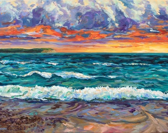 Van's Beach Sunset, Limited Edition Print, Stormy Lake Michigan, Sleeping Bear Dunes, Leelanau, Leland, Fishtown, Lake Michigan