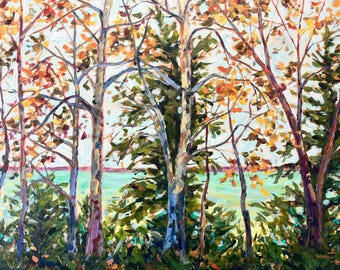 Original Painting, "Old Mission Drive", Michigan Landscape, Betsy ONeill, Lake Michigan