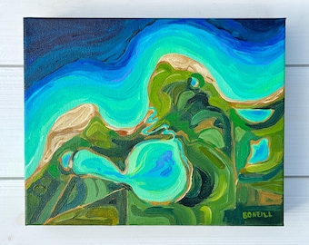Original Painting, Aerial Dune Climb (8x10 canvas) Michigan Topography, Sleeping Bear Dunes