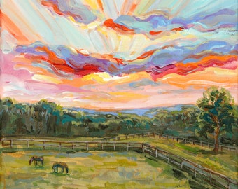 Happy Sunrise, Michigan Farm, Horse, Field, Michigan, woods, Betsy ONeill, Highpointe