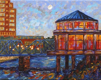 Blue Bridge, Grand Rapids, Public Museum Carousel, Michigan Painting, Fine Art Giclee, Museum Carousel, Betsy ONeill, Michigan Art