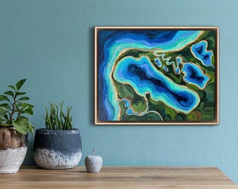 Original Acrylic Painting: Aerial Crystal Lake, Michigan Topography (11x14 Canvas)