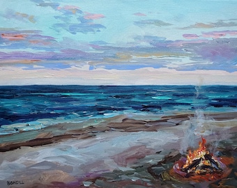 In The Moment, Beach, Campfire, Milky Way, Campfire, Stars, Camping, Michigan, landscape, night art, Betsy ONeill, Michigan Art