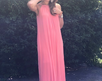 Pleated Maxi Dress, One Size, Summer Beach Vacation Dress