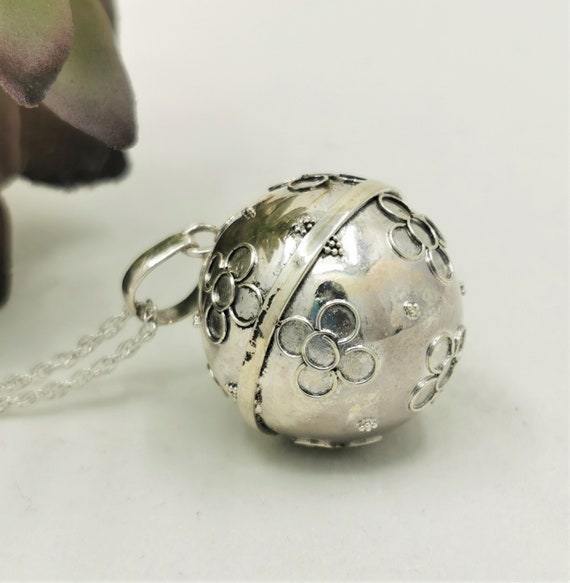 Harmony Ball Silver Pendant Vintage Sterling 925 Harmony Ball With Agate Gemstone For Women 