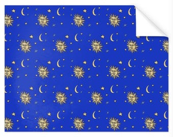 Papel de regalo celestial de sol, luna y estrellas: papel de regalo astrológico de lujo hecho a mano
