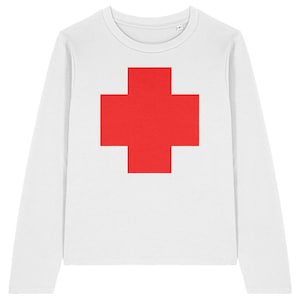 Rachel Green Red Cross Long Sleeve Tee | 90s Friends Shirt | Iconic TV Outfit | Organic Cotton Women’s Top | Retro Sitcom Style