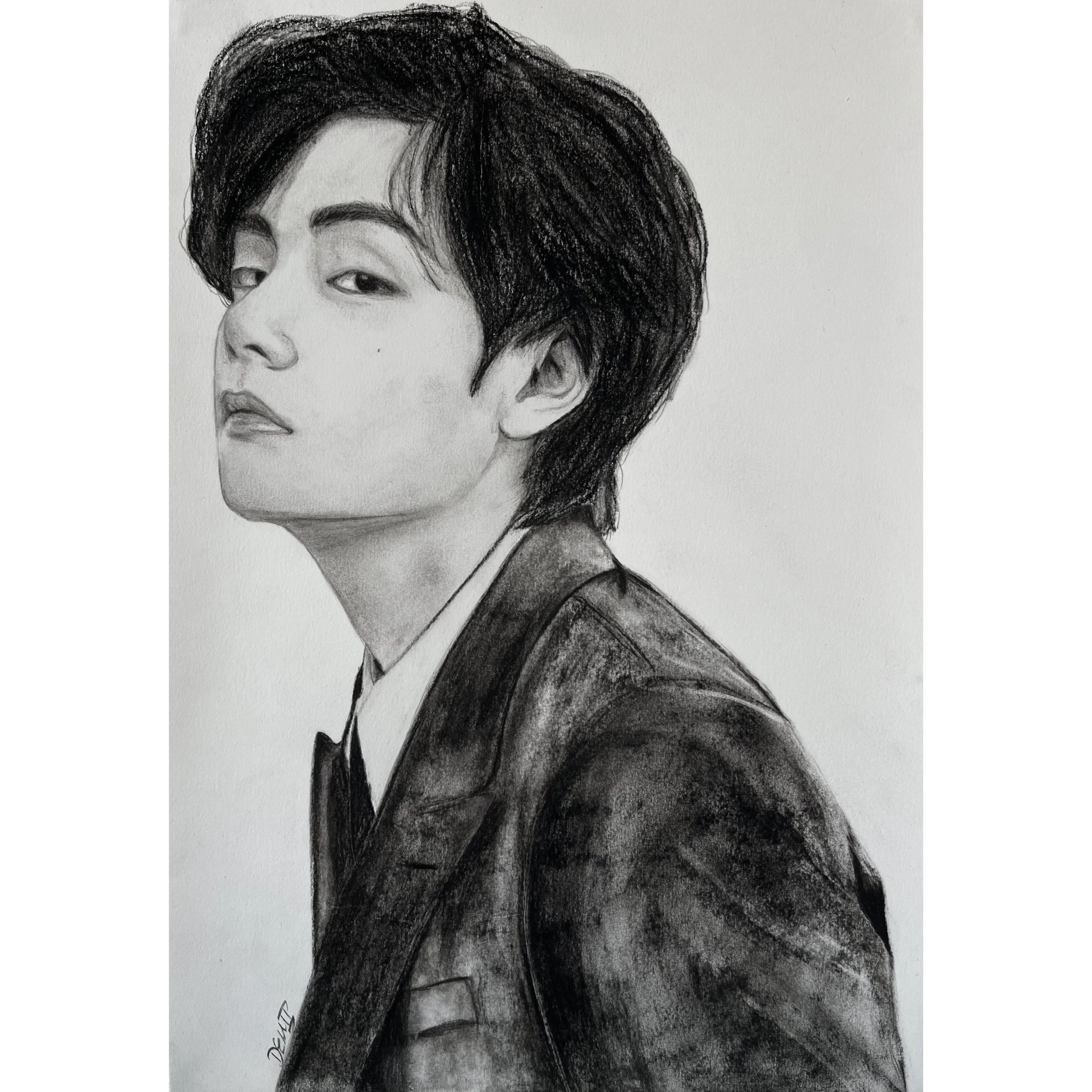 Kim Taehyung Emissions Et Series Tv Kim Taehyung Original A3 Dessin de portrait au fusain - Etsy France