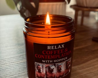 Vela de cera de soja inspirada en Hopper: Café y contemplación - Hecha a mano en el Reino Unido