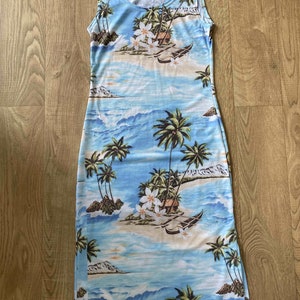 Hawaii Island Print Dress - Rachel Green Clothes Inspired - Handmade in UK - Bodycon & Slip Dress Options, multiple sizes