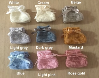 Newborn Knit Booties: Bendigo Wool, Ribbon Tie
