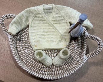 moss stitch stripe crossover cardigan with matching boots