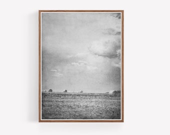 Black and White Landscape Photography Print - Landscape Wall Art - Instant download - Digital Prints - Farmhouse Decor - Hay Field - Western