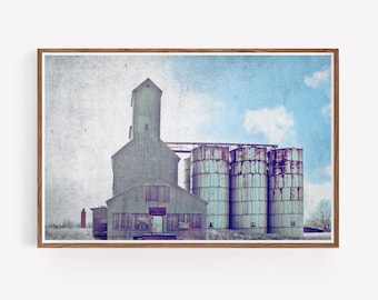 Printable Rustic Grain Elevator Photography - Printable - wall art - Farmhouse - Decor - Western - Large wall art - landscape - living room