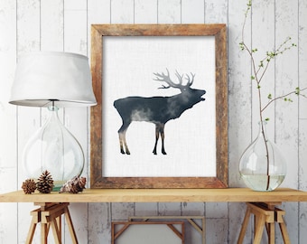 Printable Elk Wall Art | Elk Art Prints | Printable wall art | Instant Download Prints | Boys Room Wall Art | Elk and Antlers wall art