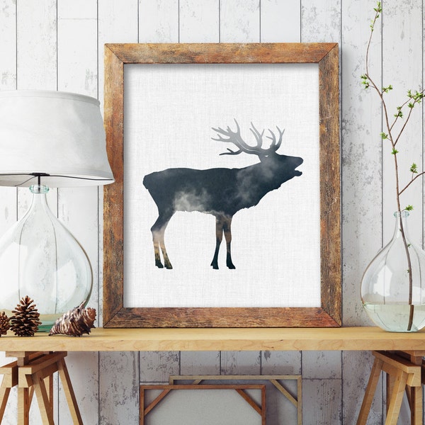 Printable Elk Wall Art | Elk Art Prints | Printable wall art | Instant Download Prints | Boys Room Wall Art | Elk and Antlers wall art