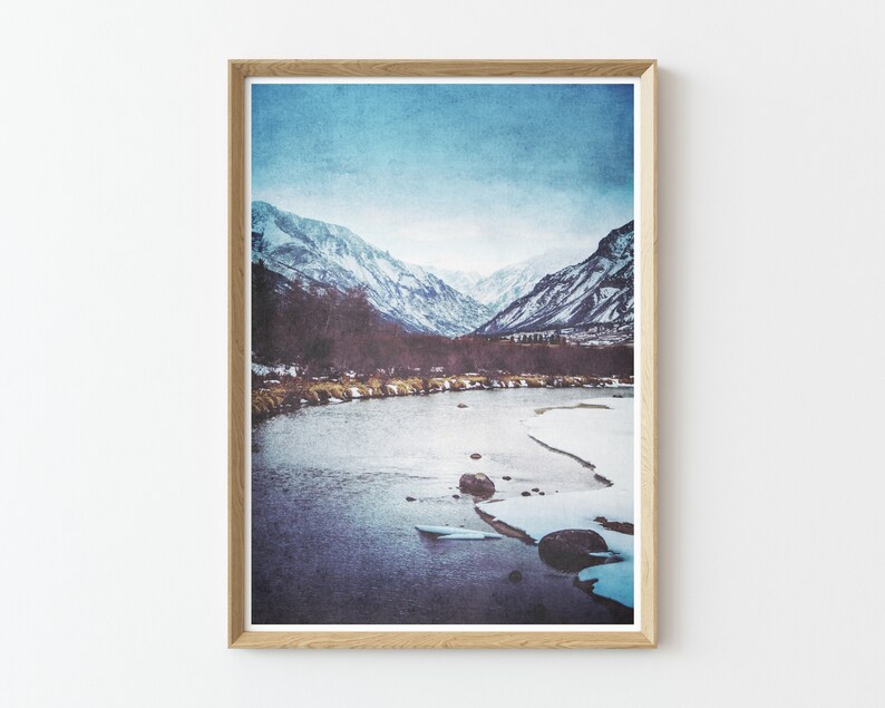 Printable Mountain Landscape Instant Download Print Large Wall Art Printable River mountains landscape colorful landscape image 1