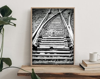 Digital Download - Rustic Decor - Black and White photography - farmhouse decor - railroad tracks - living room wall art - large wall art