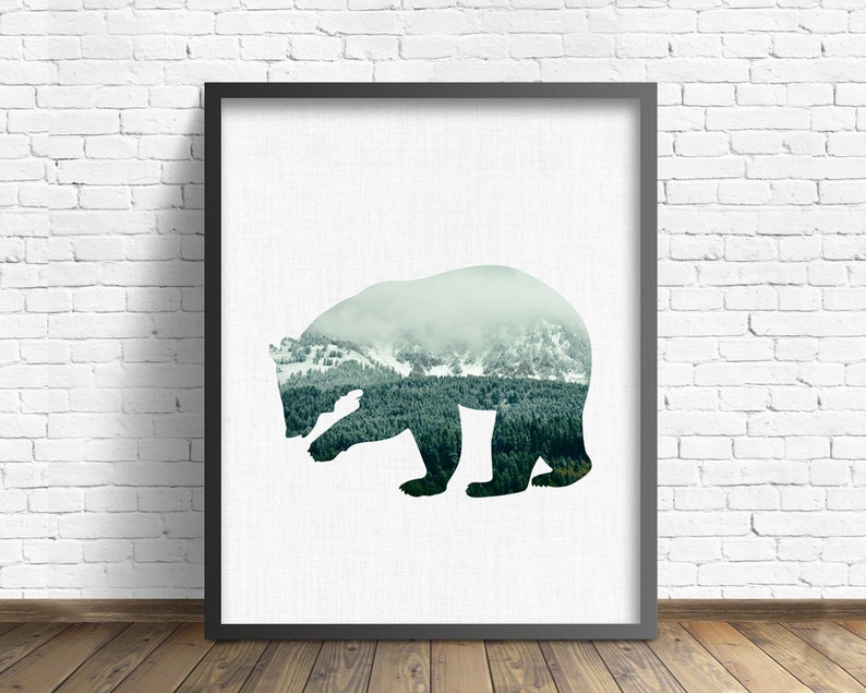 Bear Woodland Animals Art Print Woodland Nursery Large Wall - Etsy