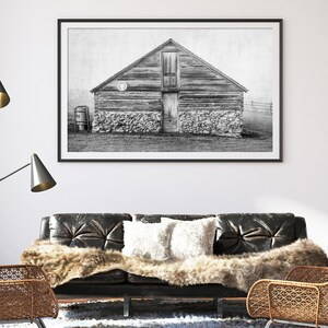 Printable Black and White Barn Photography digital download Rustic western farmhouse wall art decor large wall art barn wall art image 4