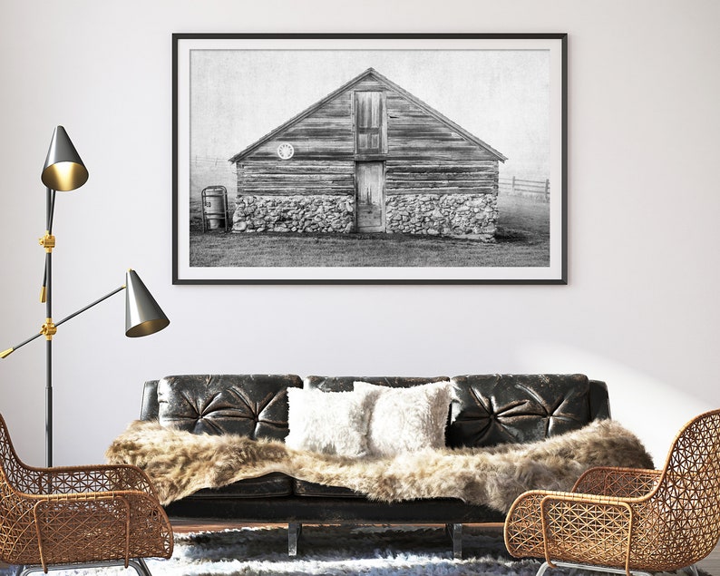 Printable Black and White Barn Photography digital download Rustic western farmhouse wall art decor large wall art barn wall art image 4