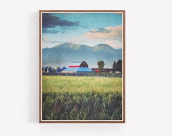 Scheune und Weizenfeld Landschaft Fotografie zum Ausdrucken - Digitaler Download - Printables - Boho - Bauernhaus - Western - Natur - Dekor - Rustikal