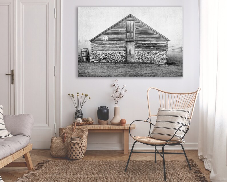 Printable Black and White Barn Photography digital download Rustic western farmhouse wall art decor large wall art barn wall art image 6