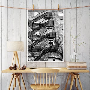 Printable Fire Escape Wall Art Rustic Wall Art Black and White Wall Art Instant Download Print Industrial Urban Photography image 1