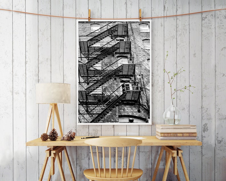 Printable Fire Escape Wall Art Rustic Wall Art Black and White Wall Art Instant Download Print Industrial Urban Photography image 1
