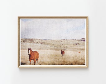 Horses and Pasture Landscape Print | Instant Download Prints | Rustic Wall Art | Large Wall Art | Nature Prints | Nature Photography | Boho