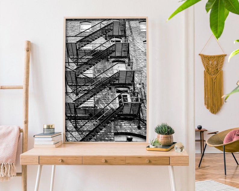 Printable Fire Escape Wall Art Rustic Wall Art Black and White Wall Art Instant Download Print Industrial Urban Photography image 5