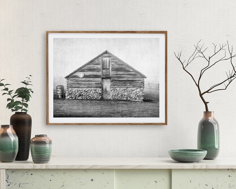 Printable Black and White Barn Photography digital download Rustic western farmhouse wall art decor large wall art barn wall art image 5