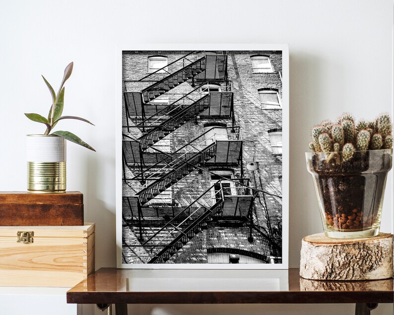 Printable Fire Escape Wall Art Rustic Wall Art Black and White Wall Art Instant Download Print Industrial Urban Photography image 4