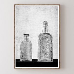 Rustic Vintage Bottles Printable Wall Art - Black and White Photography - Digital Download - Boho Decor - Farmhouse Decor - Rustic Decor