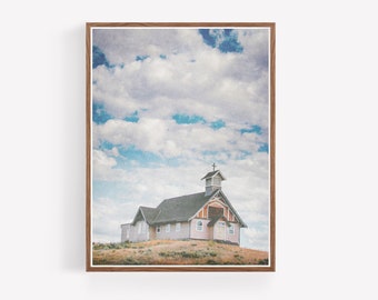 Printable Country Church Landscape Photography - Wall Art - Digital - Download - Rustic Decor - Western Decor - Large wall art - Farmhouse