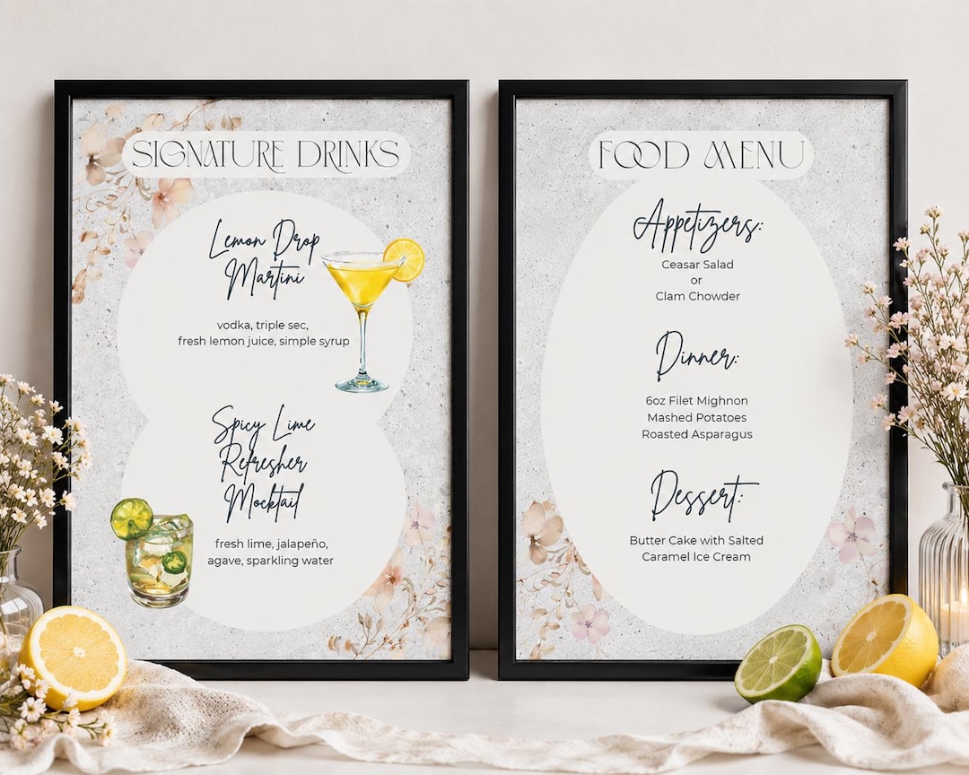 Editable Menu Sign Bundle Template | Signature Drinks, Food Menu ...