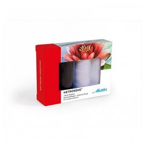 May include: A box set of METROSEENE sewing thread spools. The box has a red side and a floral design on the front. The set includes black and white spools. The text on the box reads "100% Polyester Universal thread".