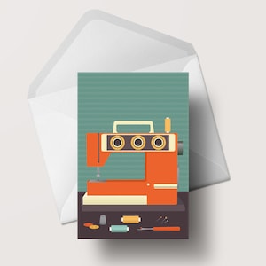 Carte de voeux vierge orange pour machine à coudre - Couture - Rétro - A6 - #042