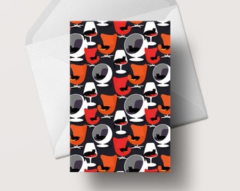 Cats On Chairs Blank Greeting Card - Cats - Mid Century Modern - A6 - #016