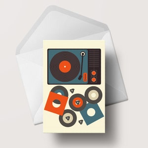 Vintage 45 Pale Blank Greeting Card - Vinyl Record Design - Retro Turntable A6 Size - Made in the UK - #002