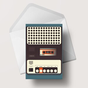 Carte de voeux vierge bleue pour magnétophone à cassettes - Rétro - Modèle à cassette - A6 - #009