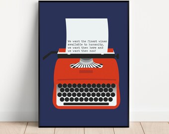 Personalised Red Typewriter unframed print - Illustration - Retro - A4 to A0 sizes