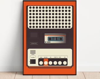 Orange Cassette Recorder Ungerahmt Druck - Retro - A5 bis A0 Größen