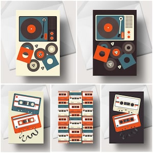 Record Collection card set - A6 size - Five cards - Blank inside - Music - Vinyl