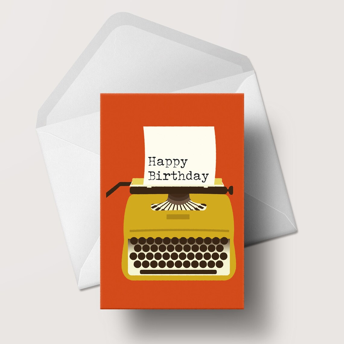 Yellow Typewriter Birthday Card Retro Mid Century Modern Etsy