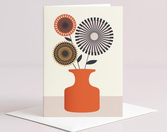 Orange Vase Grußkarte - Blumen - Mid Century - A6 - #044