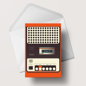 Carte de voeux vierge orange pour magnétophone à cassettes - Rétro - Design cassette - A6 - #041