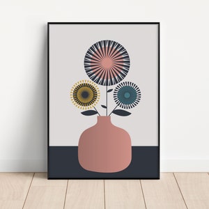 Rosa Vase Illustration - Ungerahmter Druck - Blumen - A5 bis A0 Größen