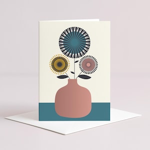 Pink Vase Blank Greeting Card - Floral - Mid Century - A6 - #047